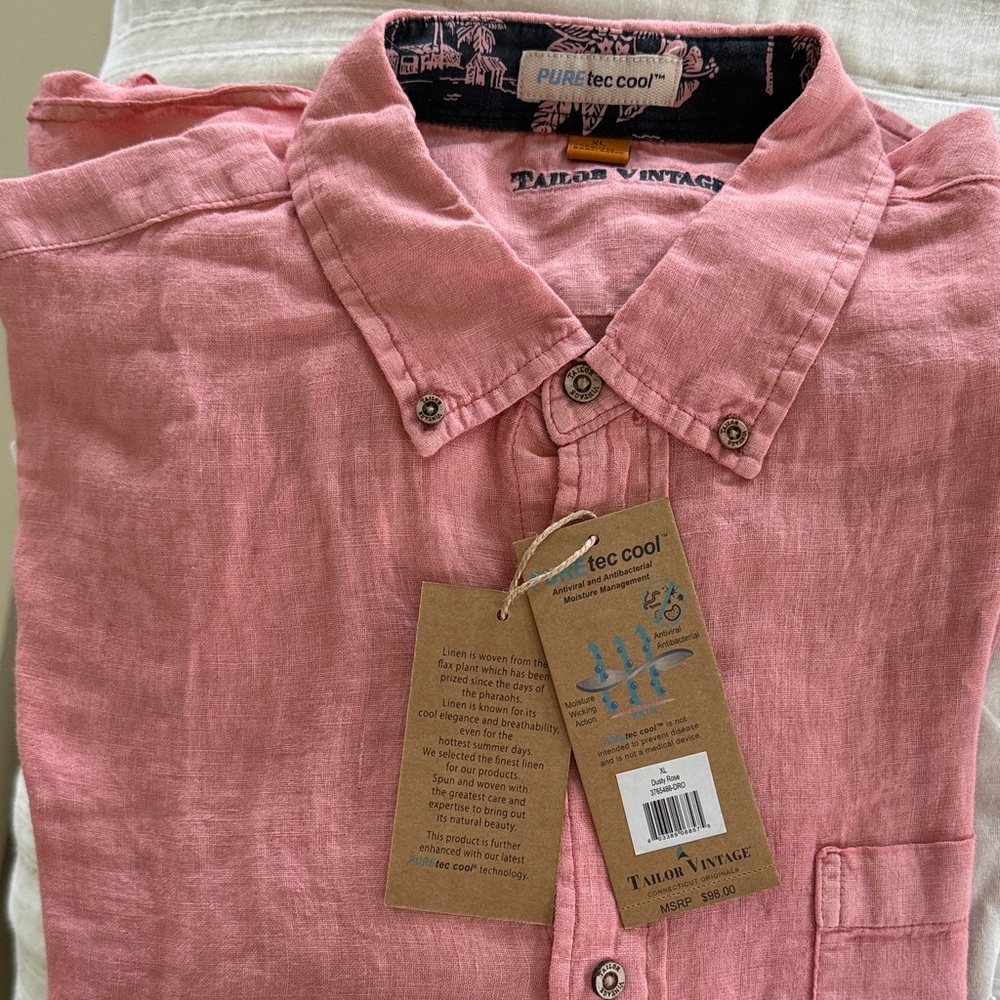 Tailor Vintage Men's Dusty Rose Linen Button-Down Shirt
